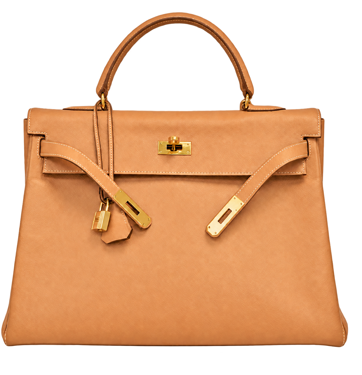 Cognacfarbene Hermès Handtasche mit goldfarbenen Beschlägen